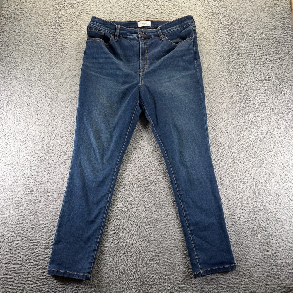 Crown & Ivy Jeans Womens 14 Blue Cotton Denim Skinny Leg Workwear Stretch Faded